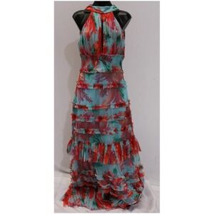 Karen Millen Women's Floral Tulle Woven Maxi Dress LC7 Red Size UK: 10 / US: 6